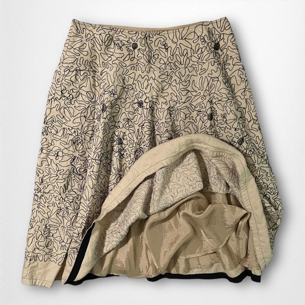 Vintage Carlisle Embroidered Line Art Linen A Line Beige Midi Skirt Size 14 - Picture 5 of 11